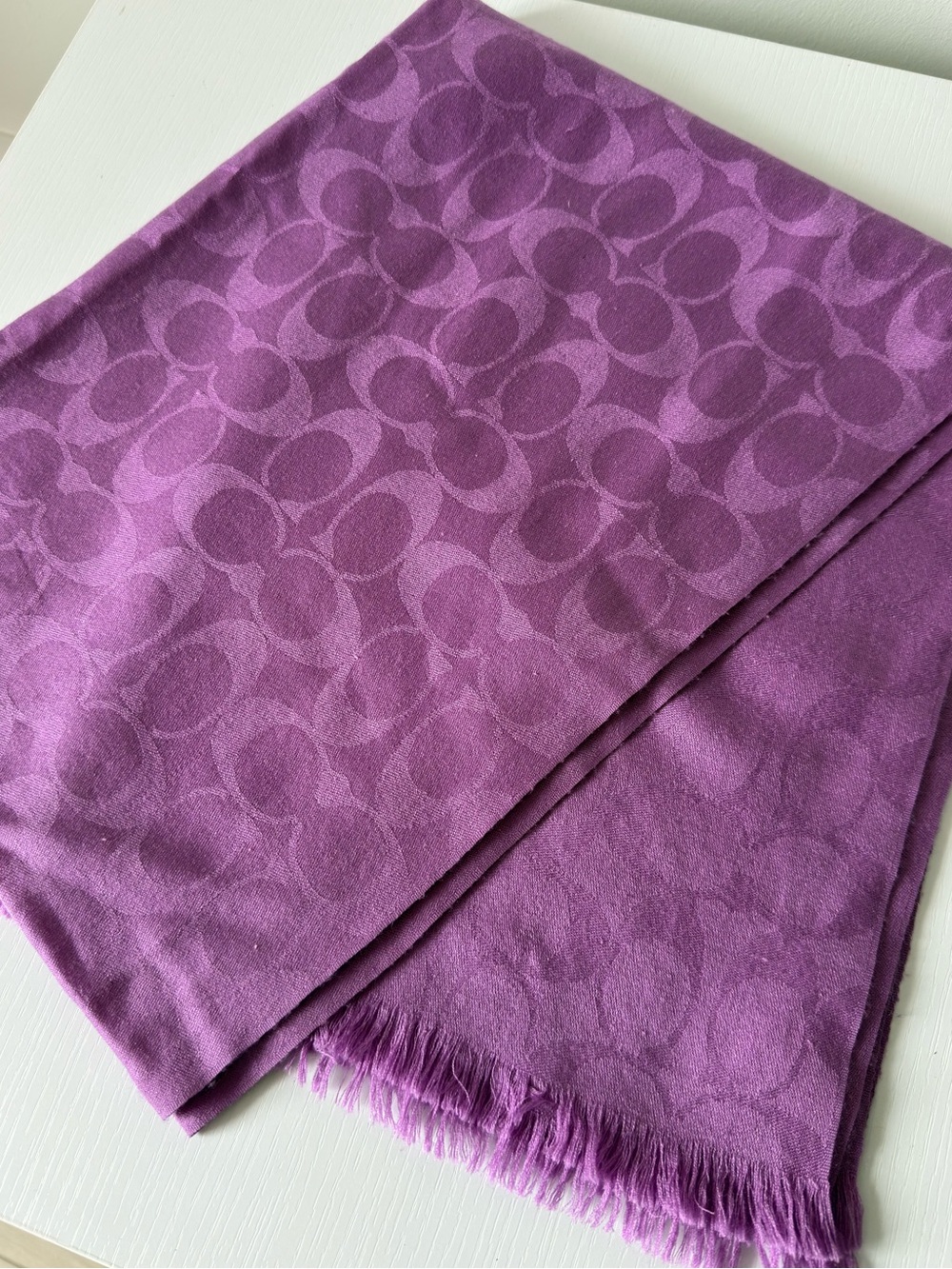Coach Signature C Purple Scarf Wrap Silk Cotton Blend 24” x 64”